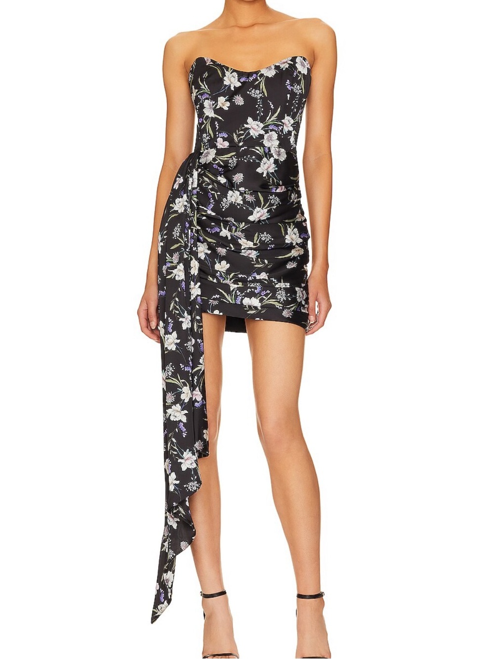 Katie may NWT chasing Dawn midnight floral satin ruched overlay mini dress sz m